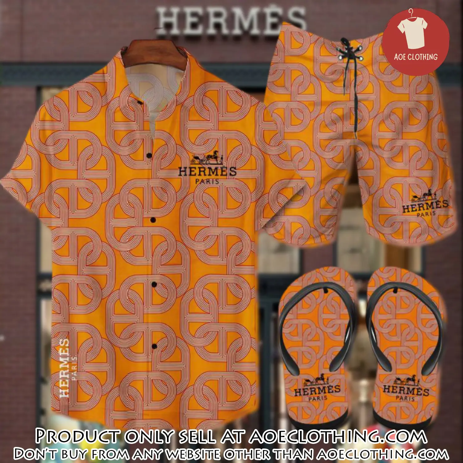 Hermes flip flops and combo hawaii shirt shorts luxury brand summer outfit hsf082 aoe1925976
